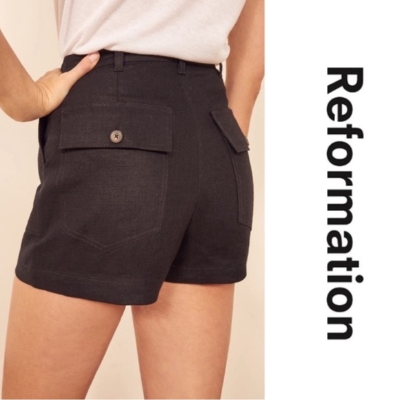 Reformation Sterling Black Linen High-Waist Shorts – Size 6 - Picture 3 of 12